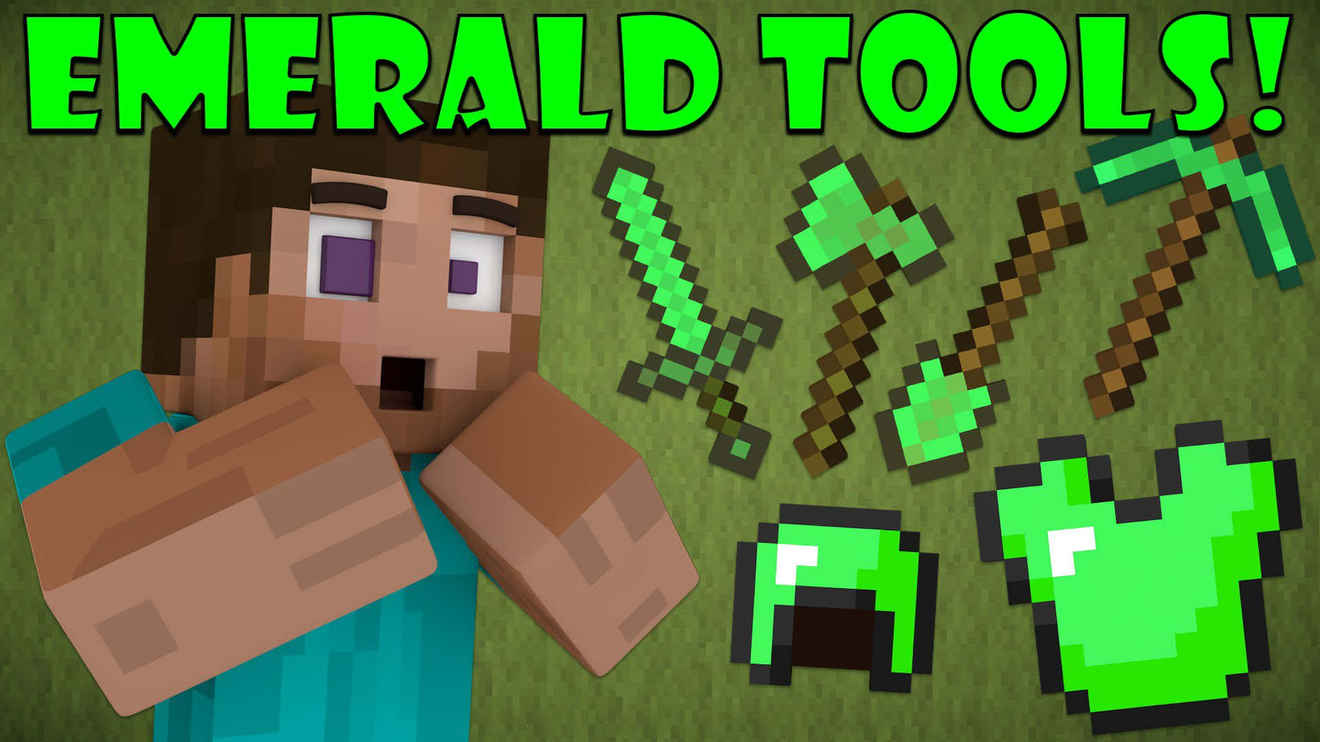 Minecraft, emerald tools, emerald armor, Full HD Desktop Wallpaper