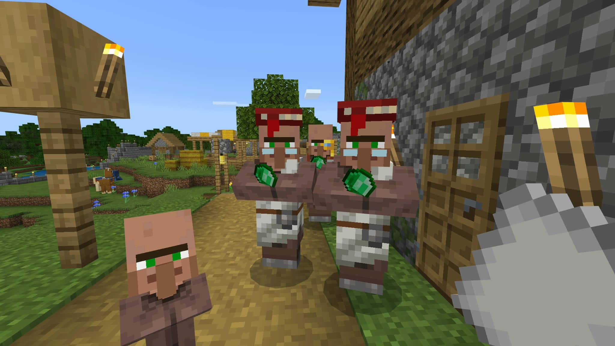Minecraft, Emeralds, villagers, Full HD Desktop Wallpaper