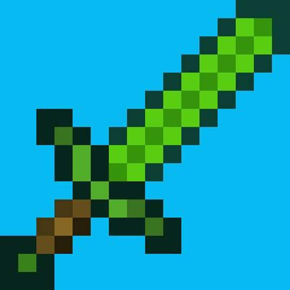 Minecraft Emeralds, pixelated diamond sword, solid cyan background, SD Desktop Wallpaper