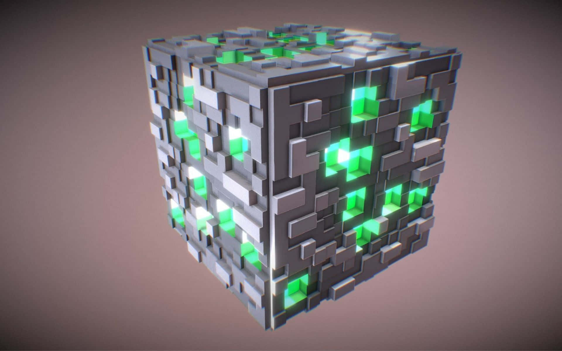 Minecraft Emeralds, 3d-rendered cube, glowing green pixel-like squares, Full HD Desktop Wallpaper