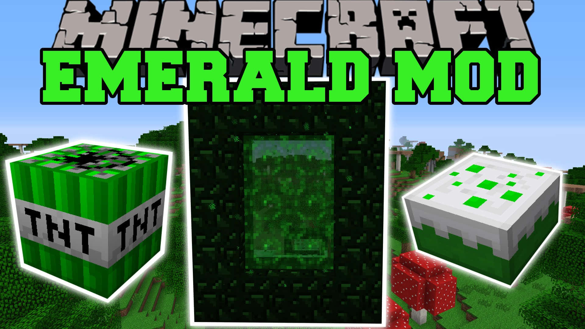 Minecraft Emeralds, emerald blocks, green TNT blocks, Full HD Desktop Wallpaper