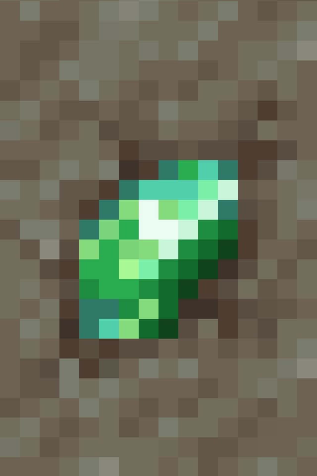 Minecraft Emeralds, pixelated green diamond, brown earth, SD Phone Wallpaper