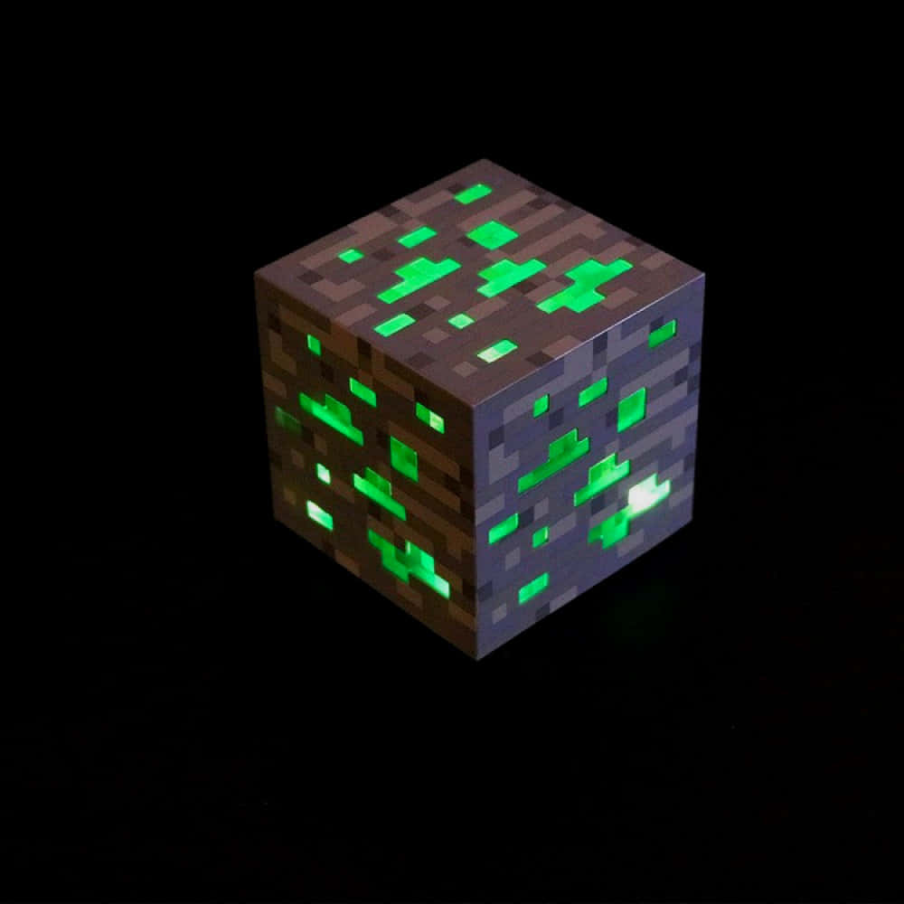 Minecraft Emeralds, glowing green pixelated cube, earth and stone textures, SD Desktop Wallpaper
