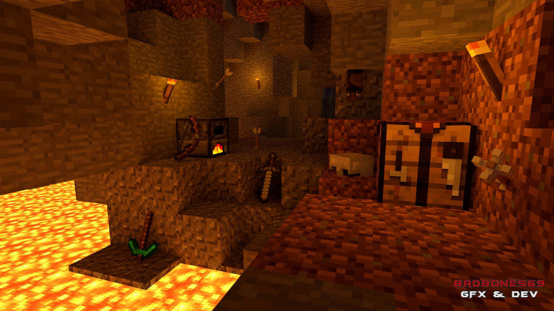 Minecraft, cave base, torches, Full HD Desktop Wallpaper
