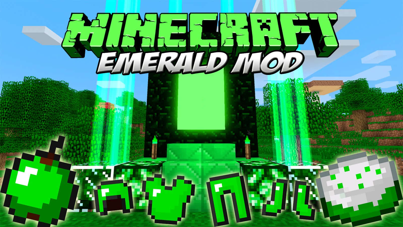Minecraft Emeralds, glowing emerald blocks, emerald-themed items, HD Desktop Wallpaper