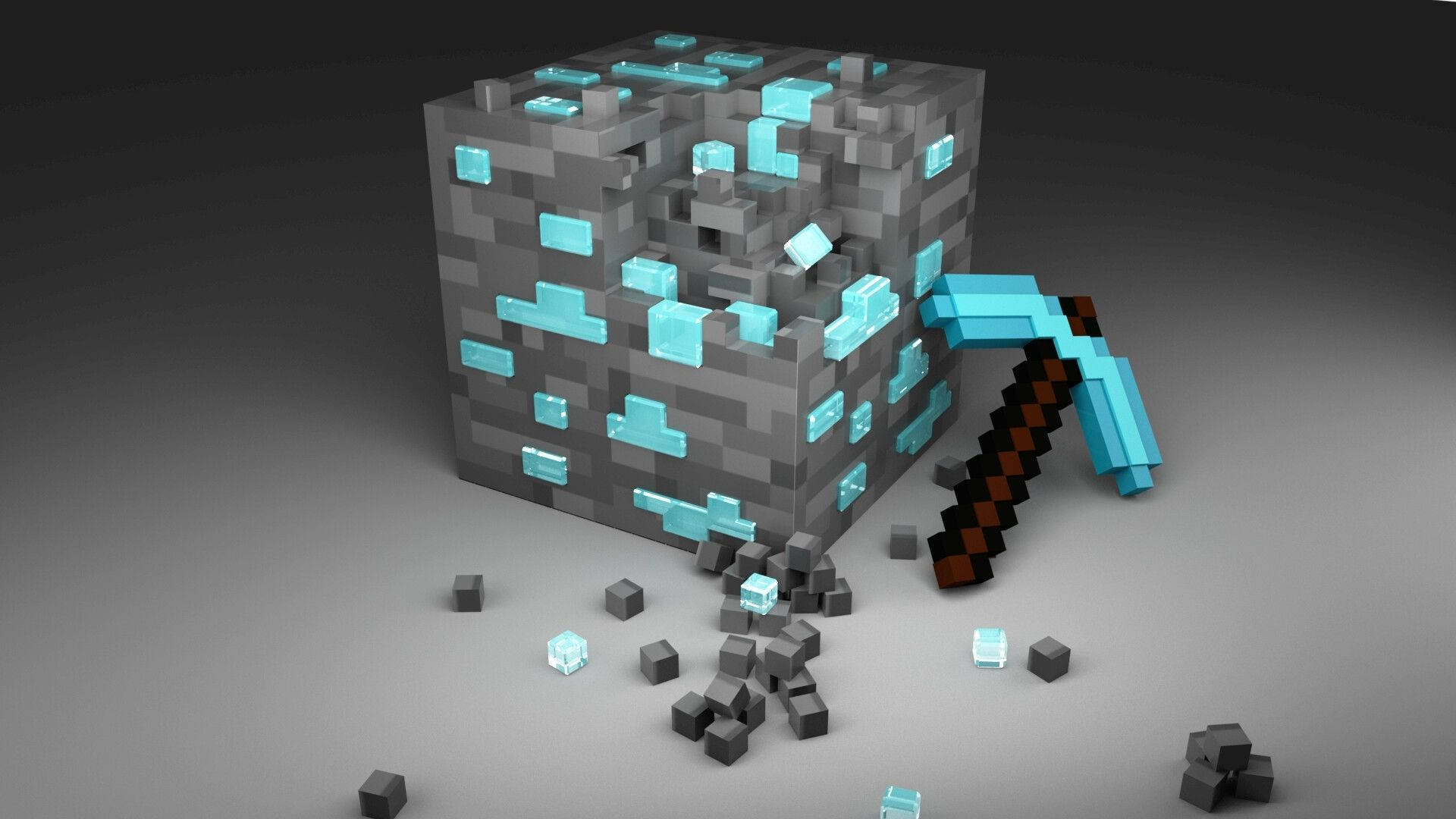 Minecraft, diamond ore, diamond pickaxe, Full HD Desktop Wallpaper
