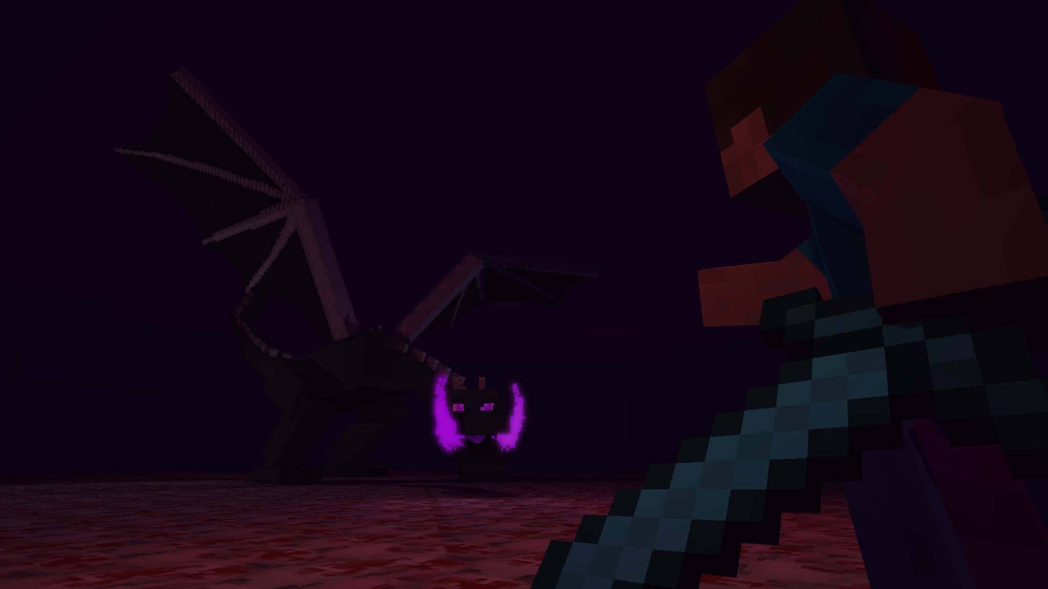 Minecraft Ender Dragon, black dragon, glowing purple eyes, Full HD Desktop Wallpaper