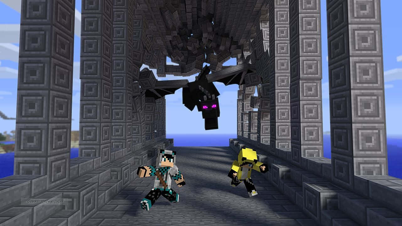 Minecraft Ender Dragon, black bat, glowing purple eyes, HD Desktop Wallpaper