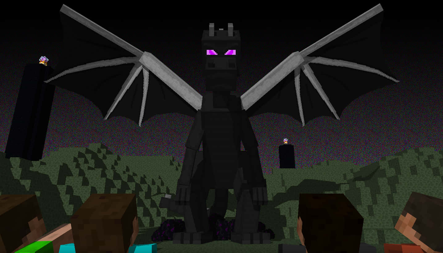 Minecraft Ender Dragon, glowing purple eyes, outstretched wings, HD Desktop Wallpaper
