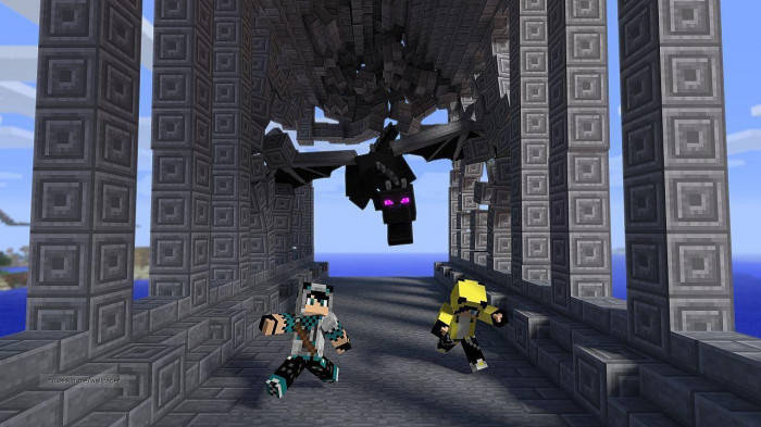 Minecraft, Ender Dragon, stone archway, SD Desktop Wallpaper