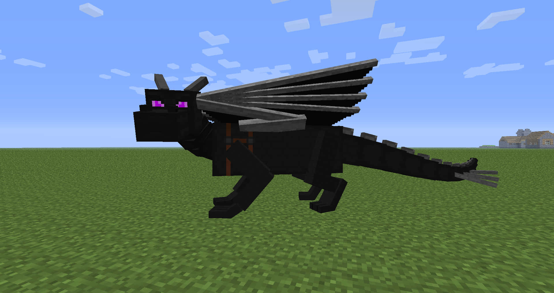 Minecraft Ender Dragon, pixelated black dragon, glowing purple eyes, Full HD Desktop Wallpaper