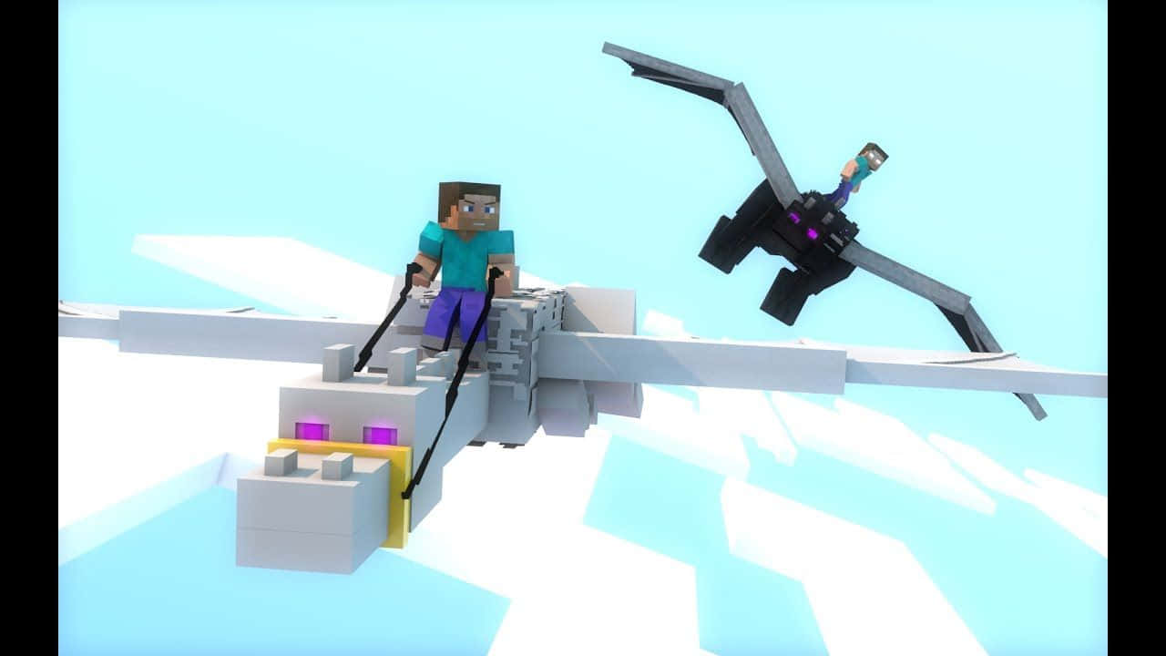 Minecraft Ender Dragon, white dragon, bright cyan sky, HD Desktop Wallpaper