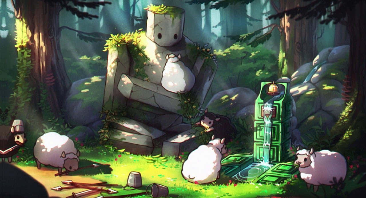 Minecraft Fan Art, whimsical forest scene, sheep grazing, HD Desktop Wallpaper