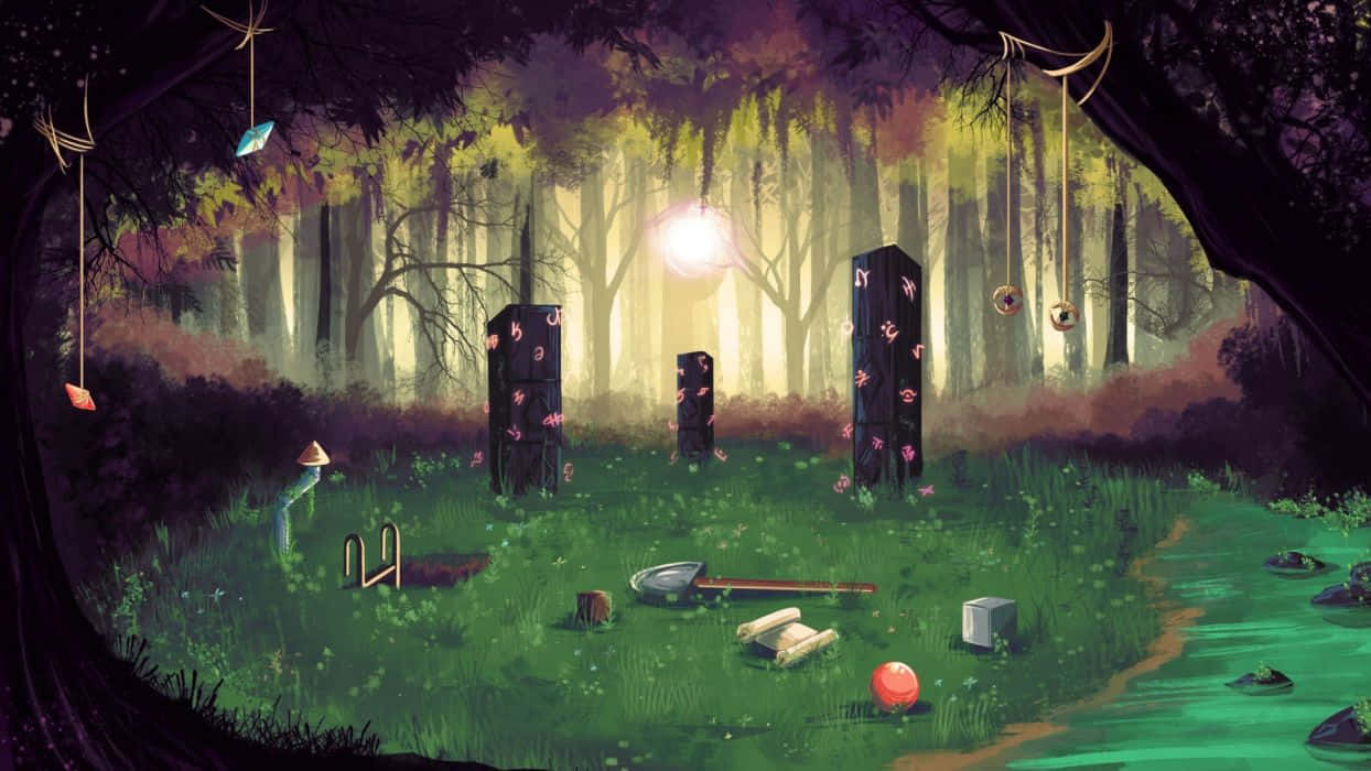 Minecraft Fan Art, mystical forest, ethereal light, SD Desktop Wallpaper