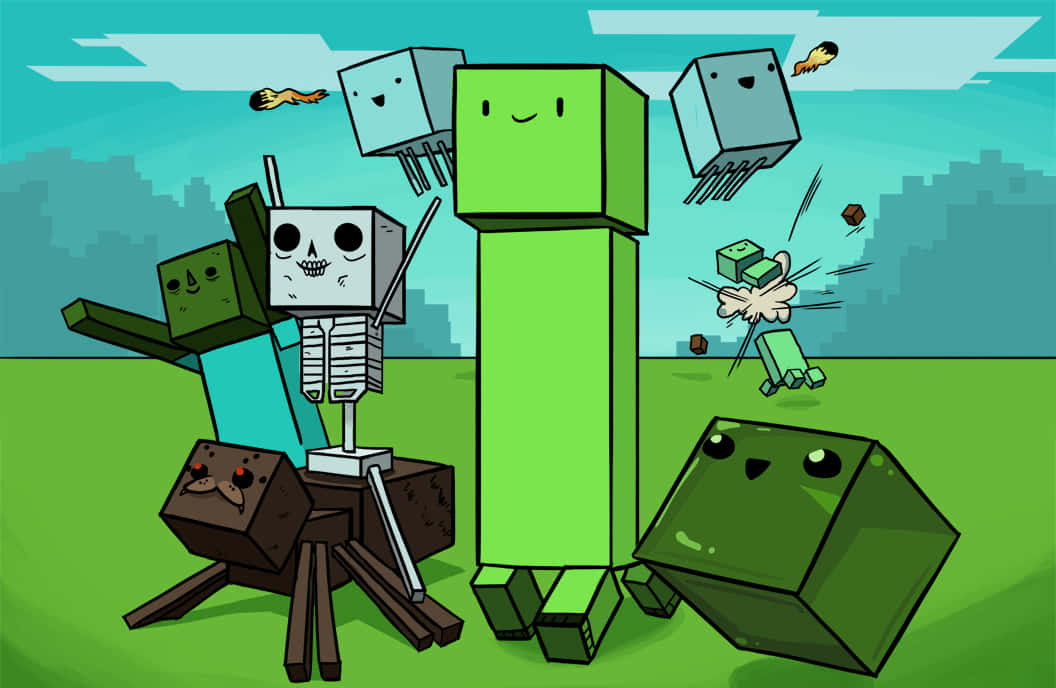 Minecraft, creepers, skeletons, SD Desktop Wallpaper