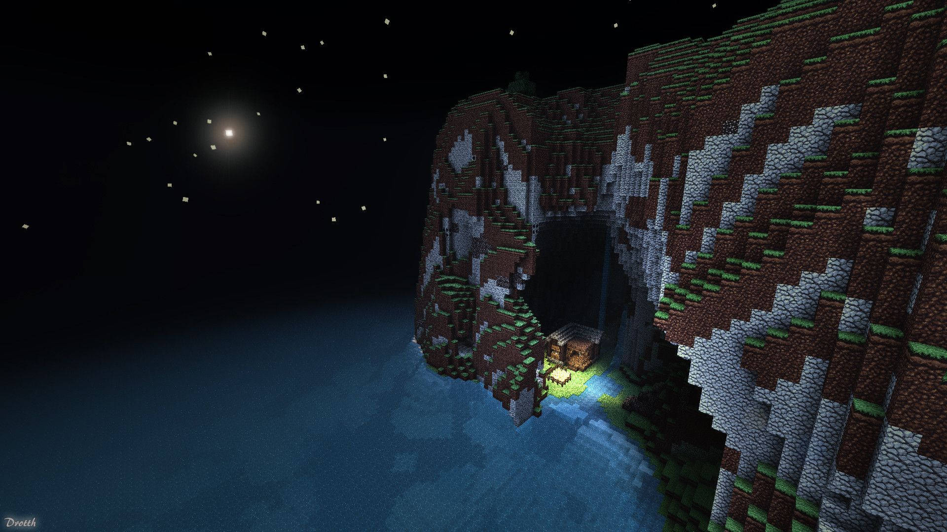 Minecraft, starry night sky, glowing torch, Full HD Desktop Wallpaper