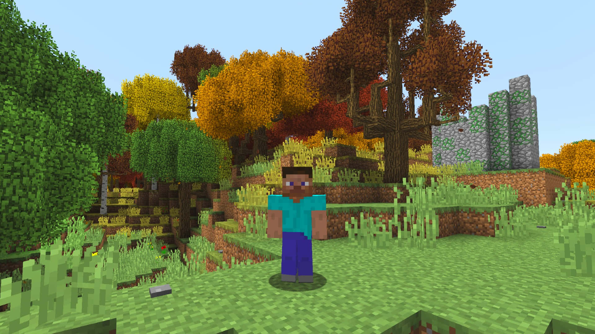 Minecraft, autumn forest, colorful trees, Full HD Desktop Wallpaper