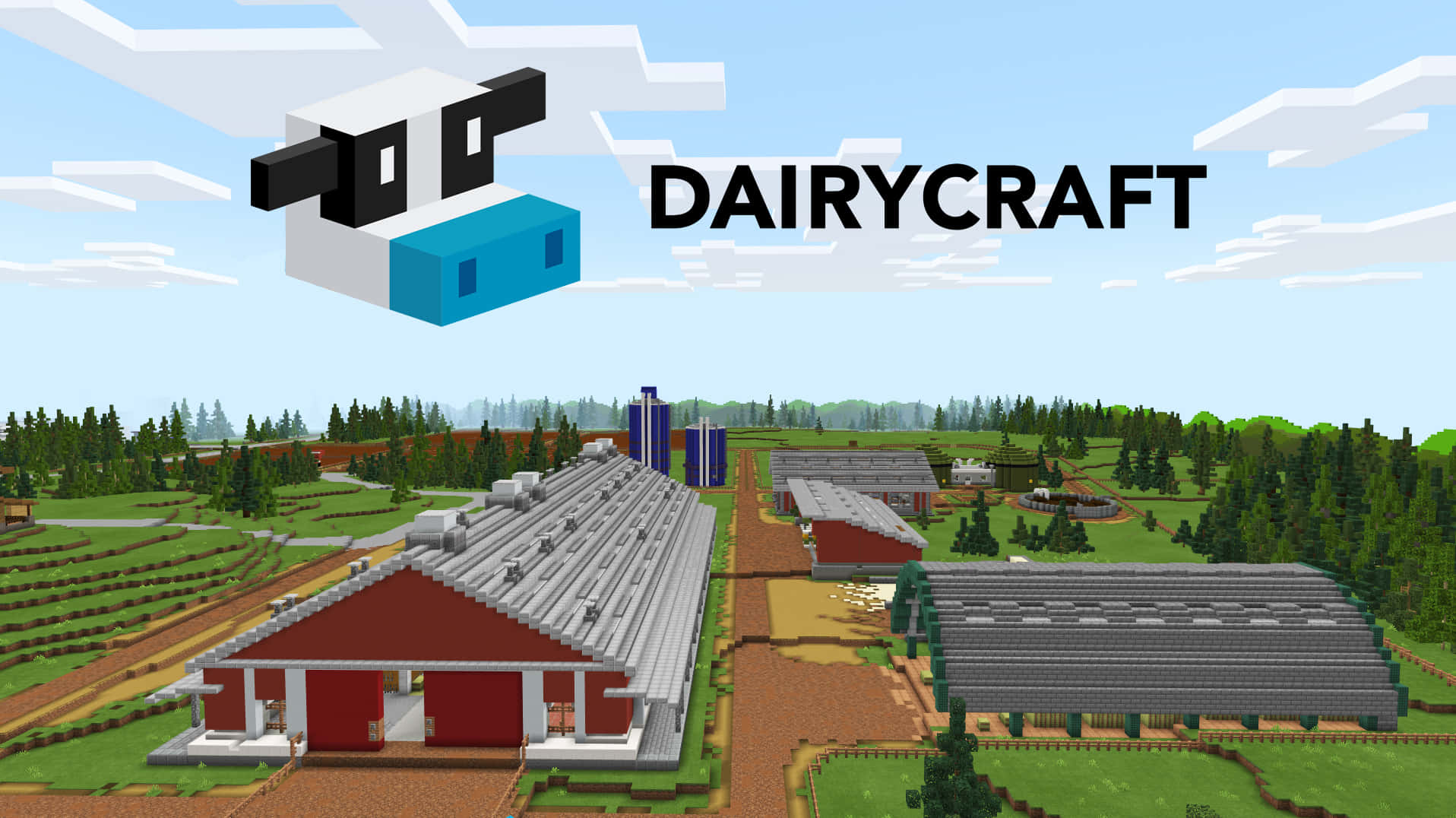 Minecraft, dairy farm, red barns, HD Desktop Wallpaper