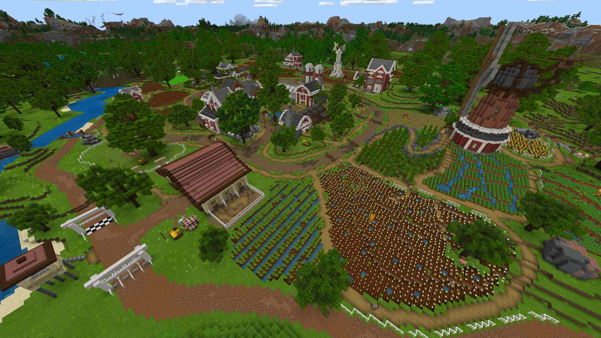 Minecraft, village, farmland, Full HD Desktop Wallpaper