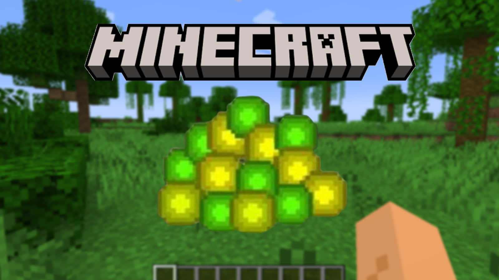 Minecraft, golden apple, grassy forest, HD Desktop Wallpaper