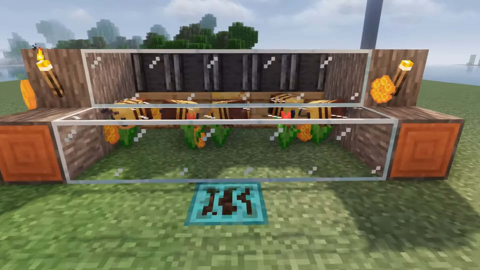 Minecraft, wooden and glass display case, golden apples, Full HD Desktop Wallpaper