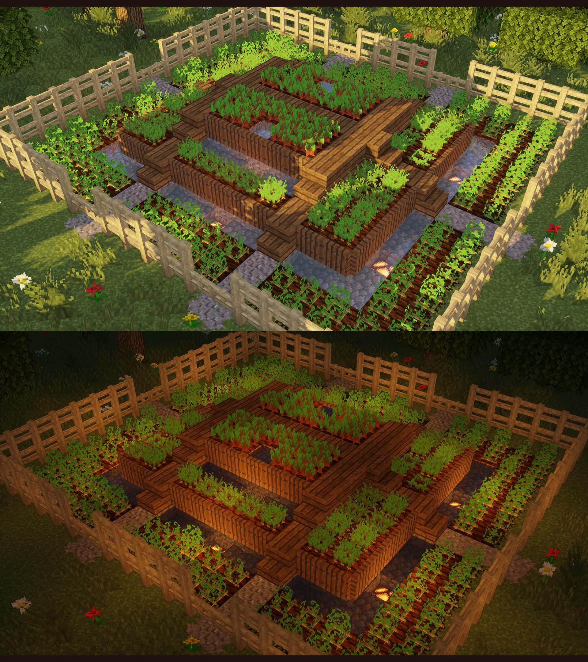 Minecraft Farming, wooden raised beds, fences, Full HD Phone Wallpaper