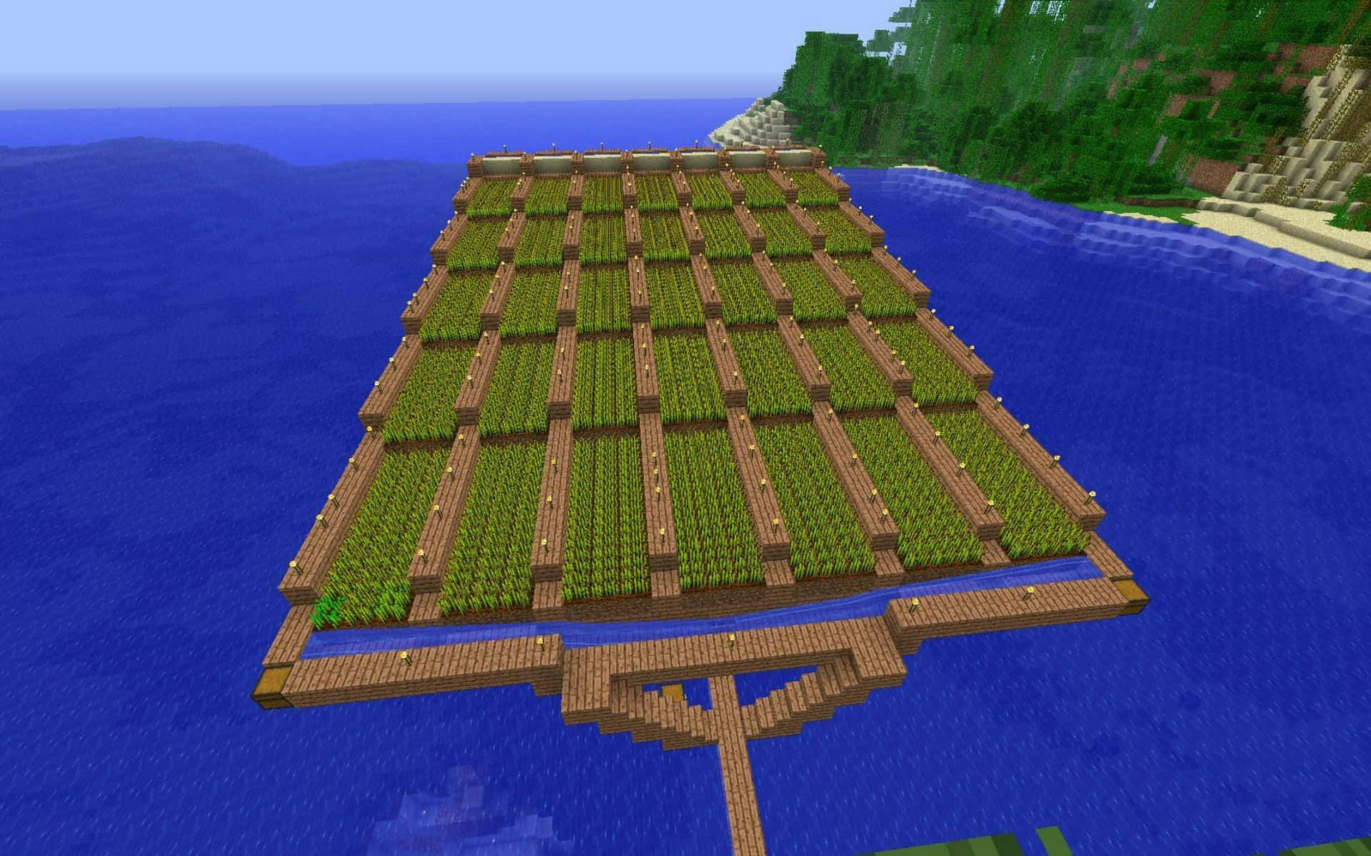 Minecraft, floating farm, rows of crops, Full HD Desktop Wallpaper