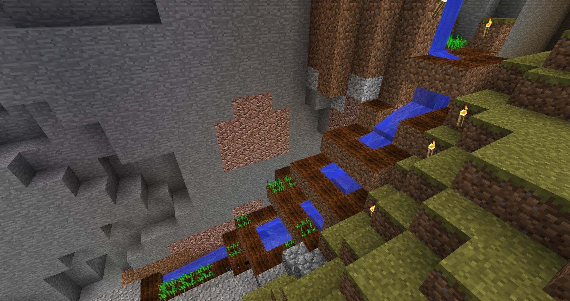 Minecraft, cave scene, blue water streams, Full HD Desktop Wallpaper