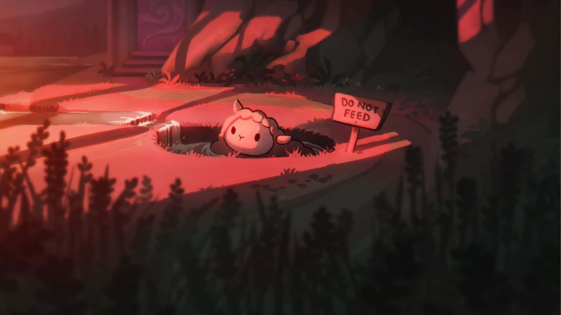 Minecraft, sheep, red-lit path, Full HD Desktop Wallpaper