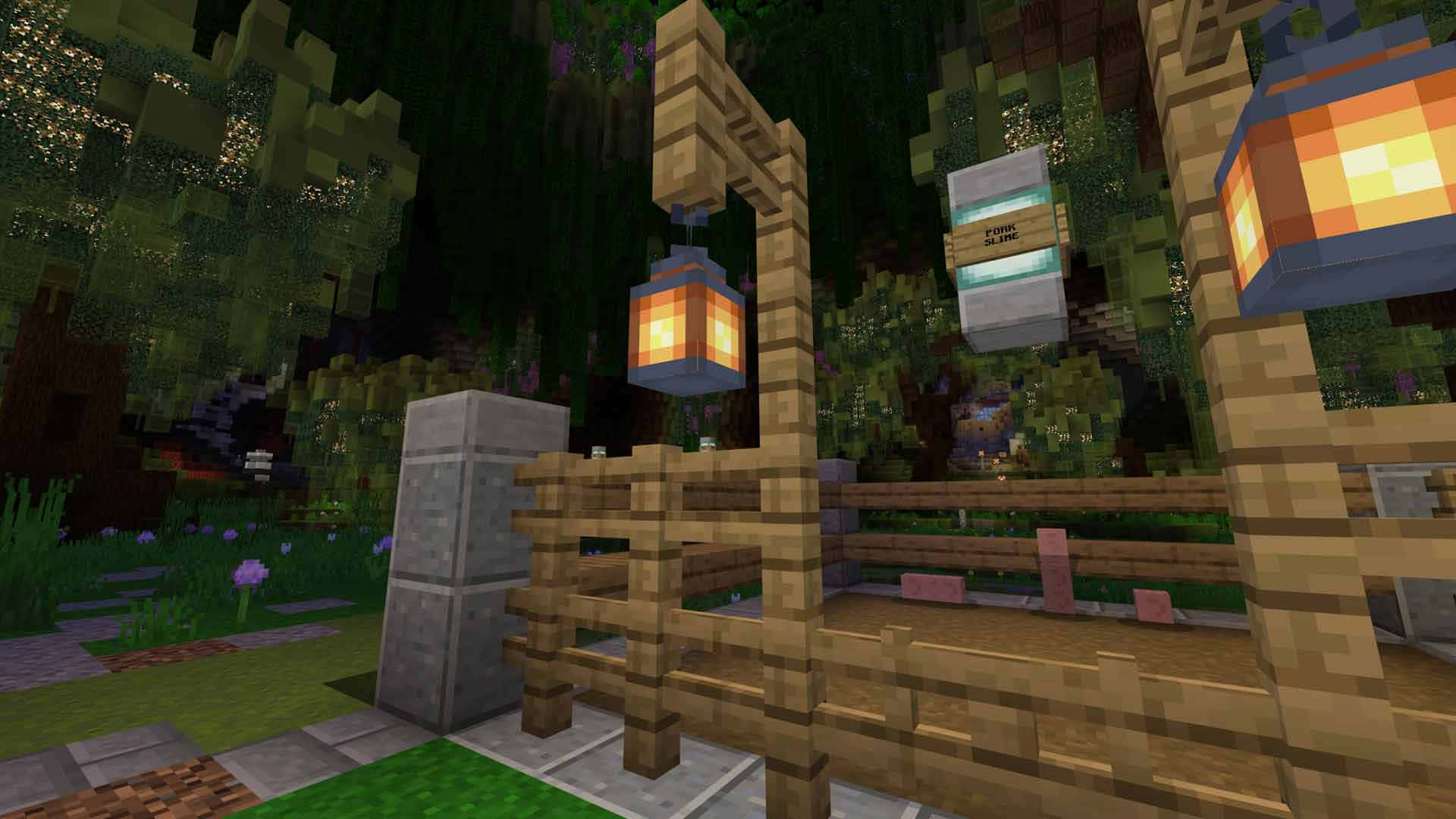 Minecraft, slime farming, village gate, Full HD Desktop Wallpaper