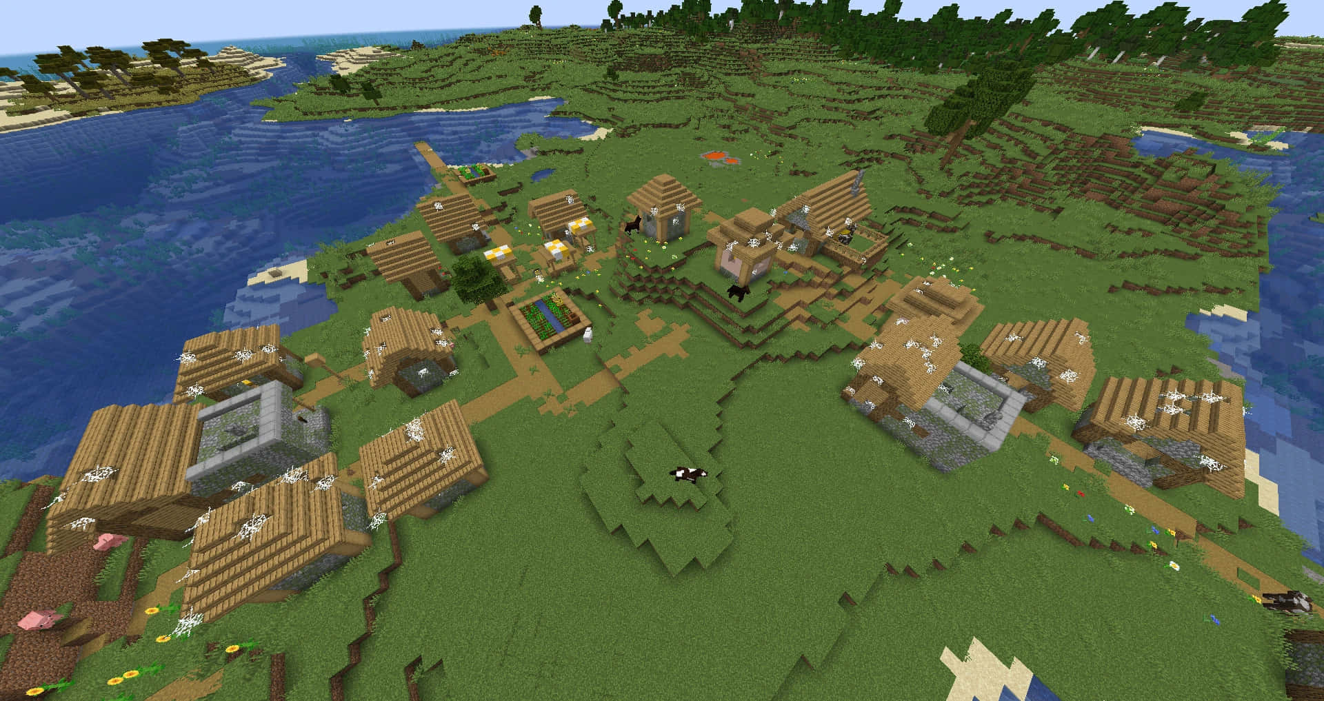Minecraft, village, grass, Full HD Desktop Wallpaper