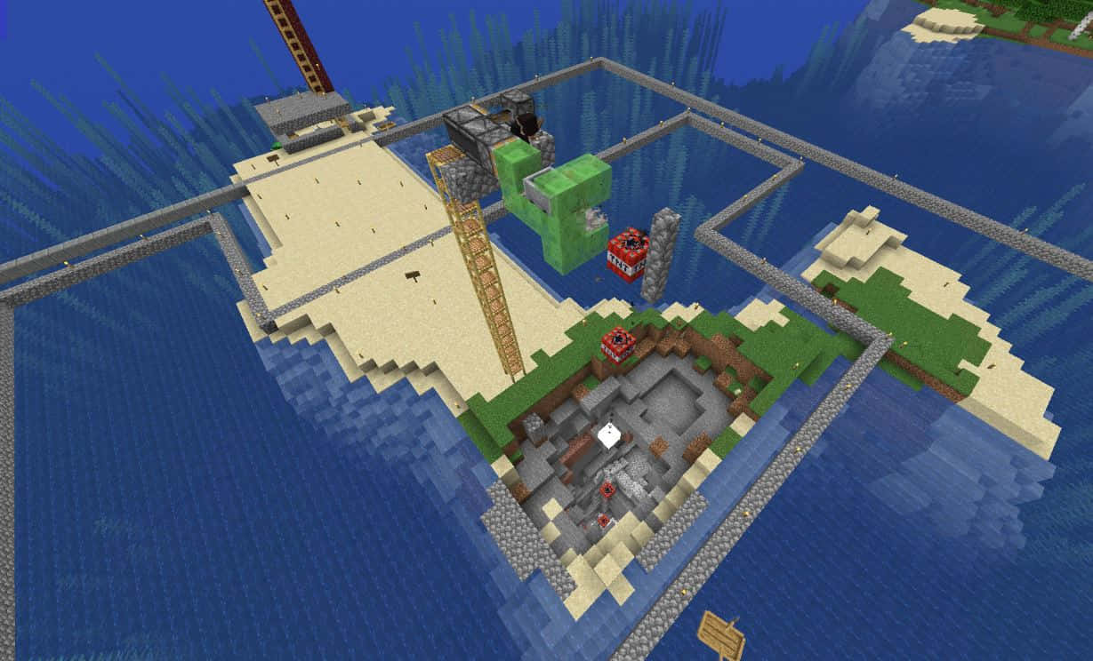 Minecraft, slime farm, island construction site, SD Desktop Wallpaper