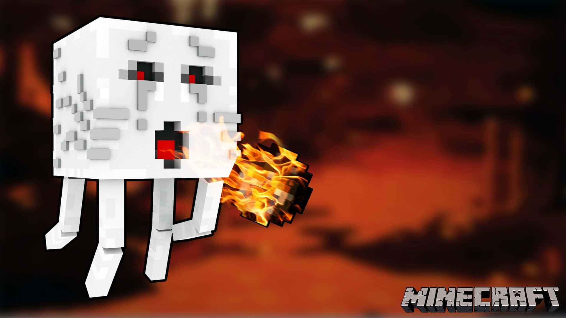 Minecraft Ghast, fiery orange backdrop, pixelated, Full HD Desktop Wallpaper