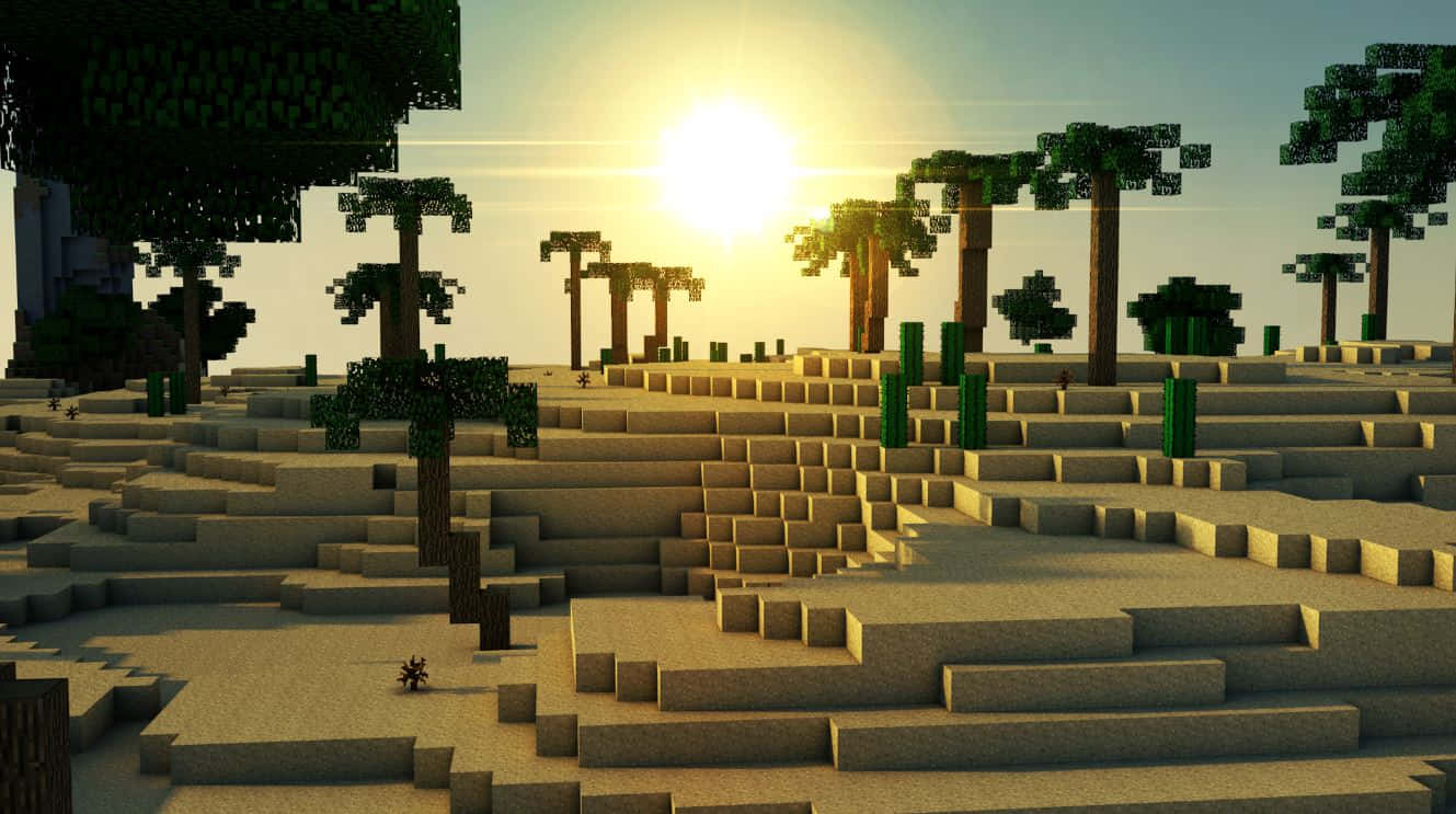 Minecraft, savanna, Sunset, HD Desktop Wallpaper