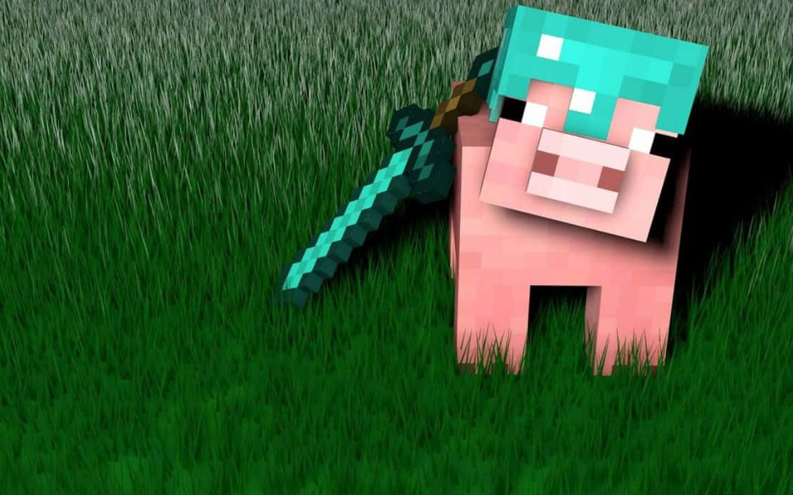 Minecraft, Minecraft Grass, pixelated pig, SD Desktop Wallpaper