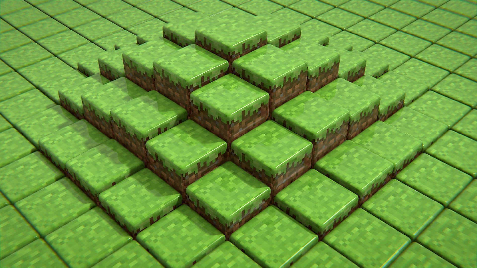 Minecraft, Minecraft-style grass block pyramid, grid of identical blocks, Full HD Desktop Wallpaper