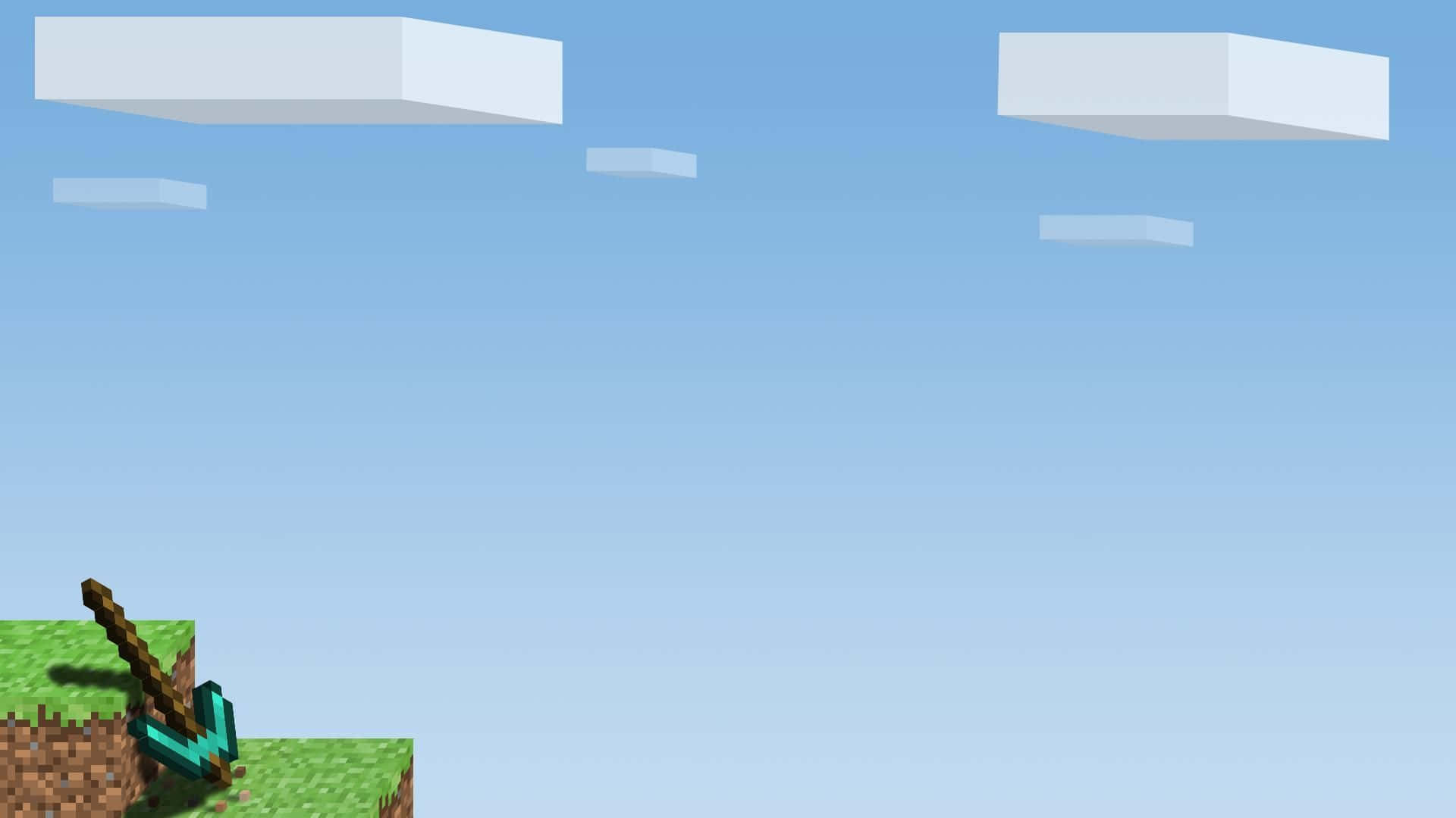 Minecraft, pixelated diamond sword, grassy block, Full HD Desktop Wallpaper