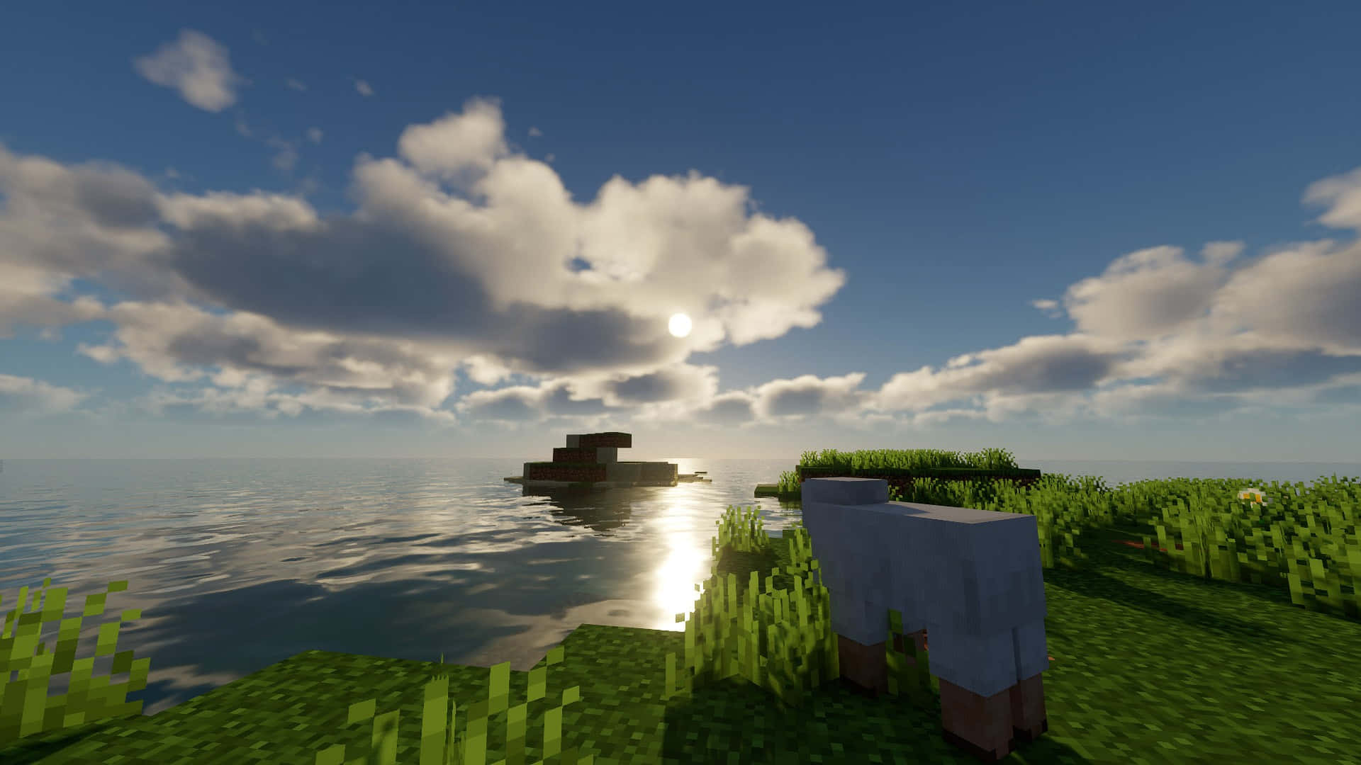 Minecraft, grass, pixelated sheep, Full HD Desktop Wallpaper