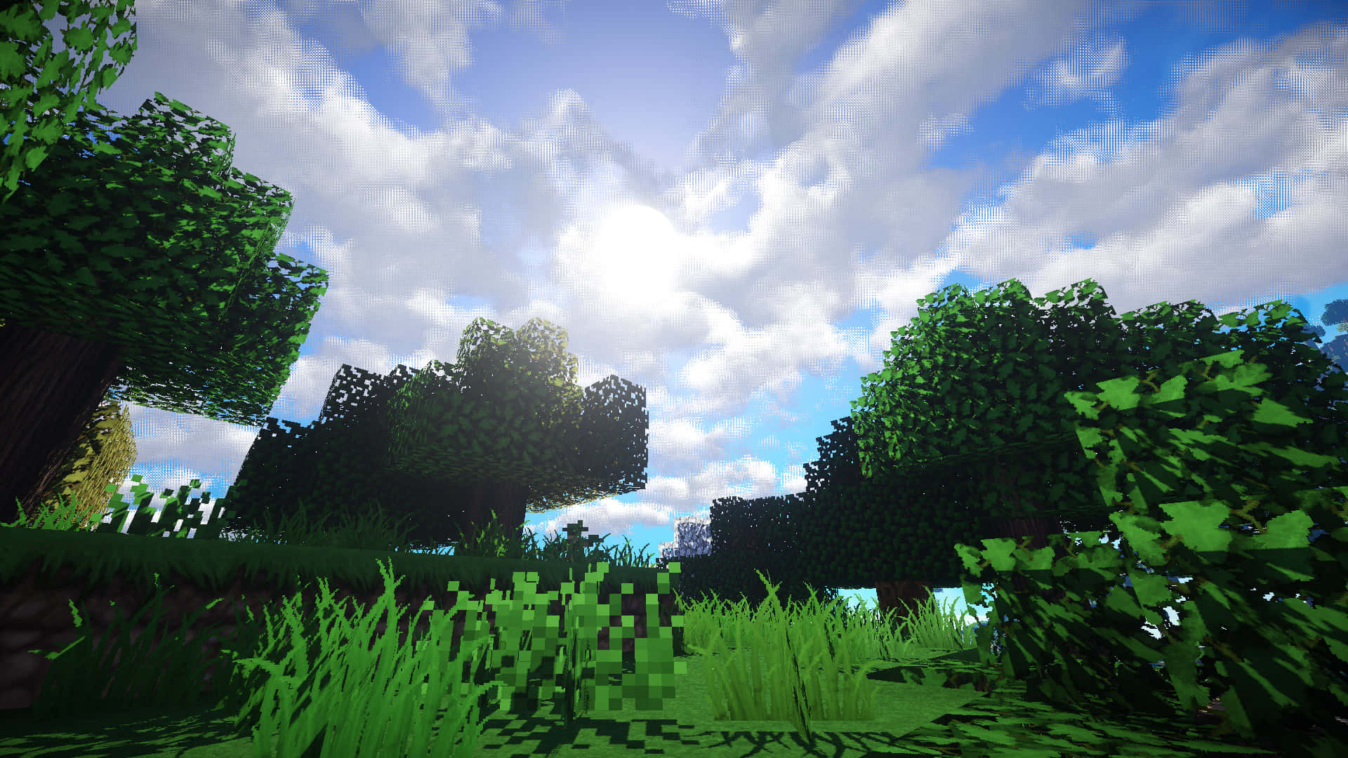 Minecraft, green grass, pixelated blocky trees, Full HD Desktop Wallpaper