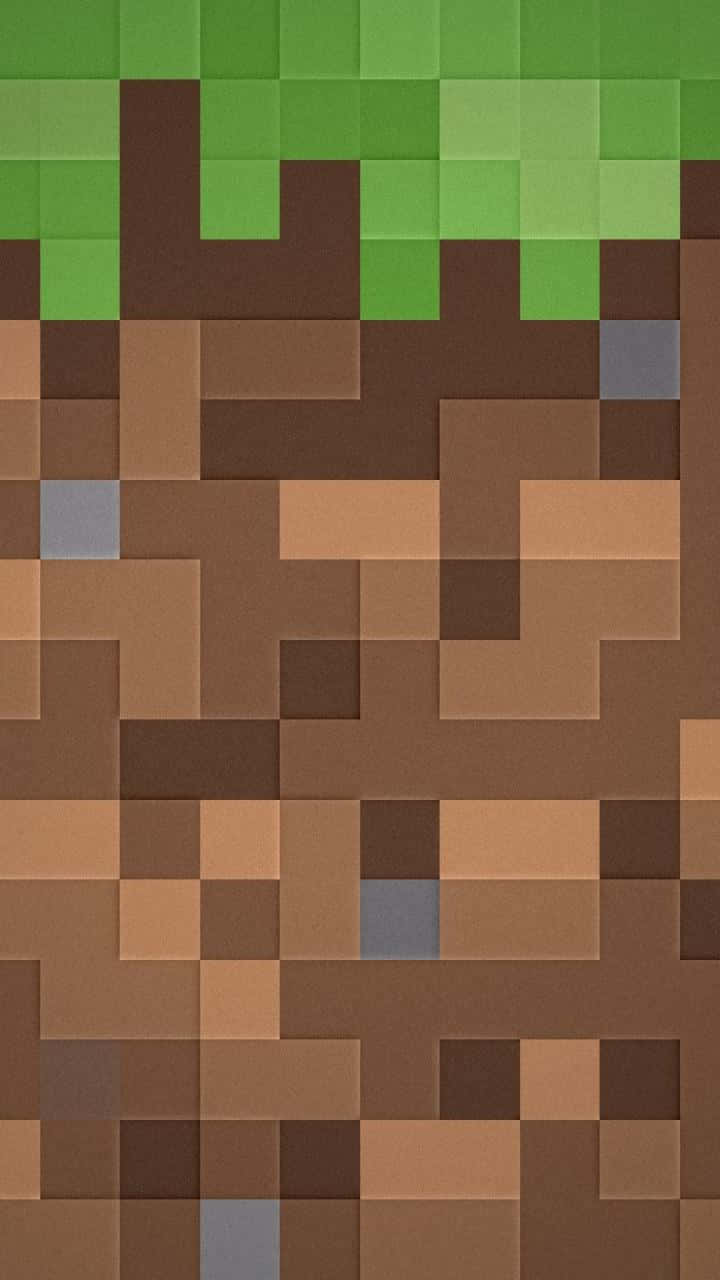 Minecraft, green grass texture, pixelated Minecraft tree trunk, HD Phone Wallpaper