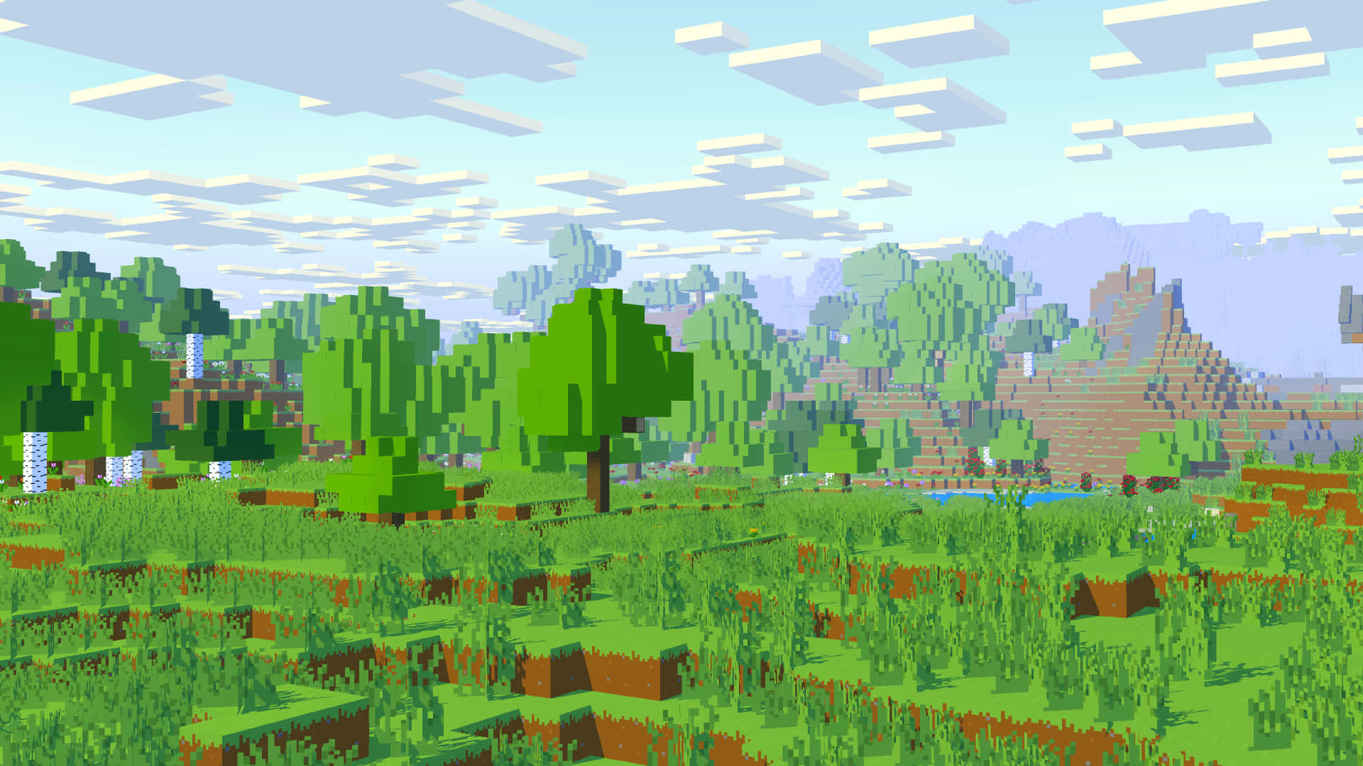 Minecraft, grass block, pixelated landscape, Full HD Desktop Wallpaper