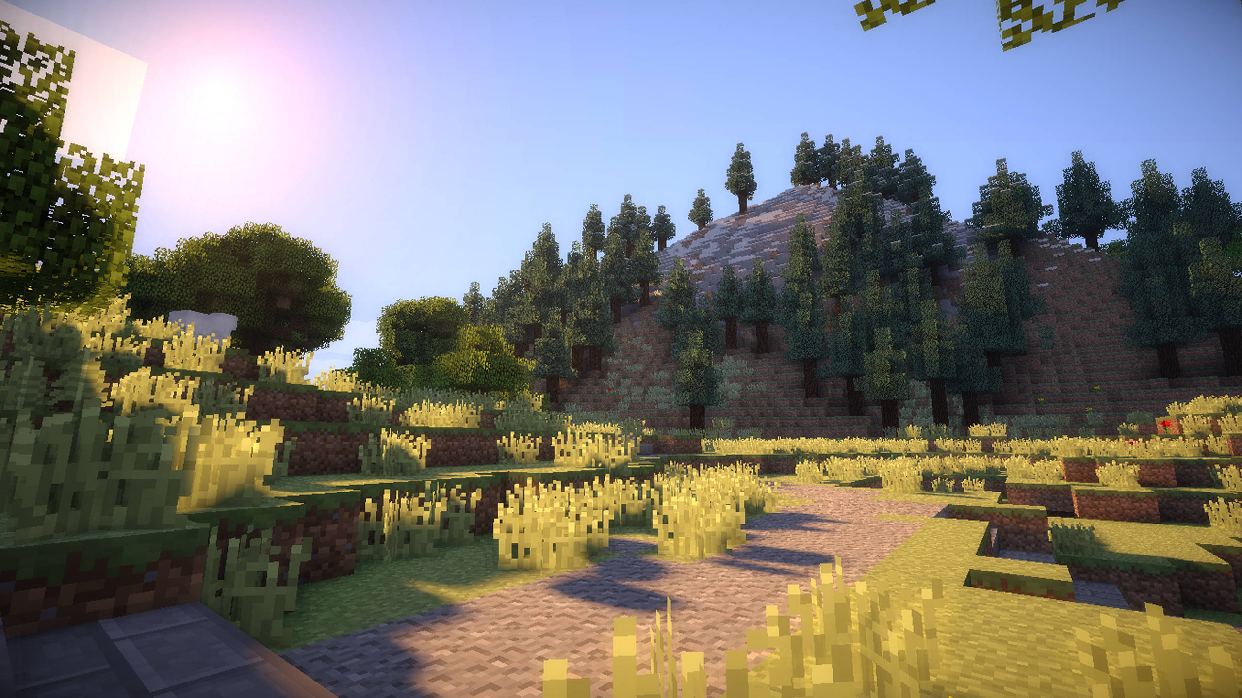Minecraft, stone path, grassy hills, 2K Desktop Wallpaper
