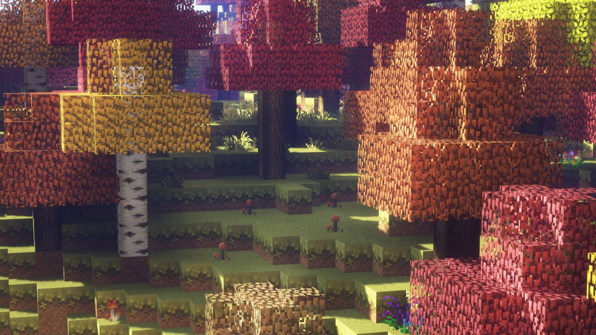 Minecraft, colorful garden, pixelated forest, Full HD Desktop Wallpaper