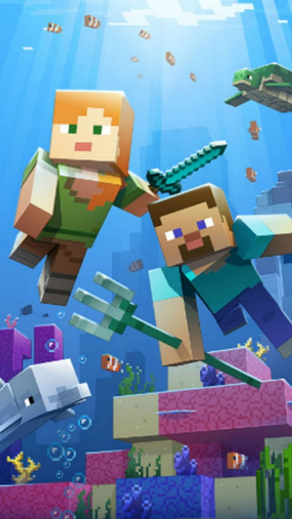 Minecraft, Aquatic Characters, coral blocks, HD Phone Wallpaper