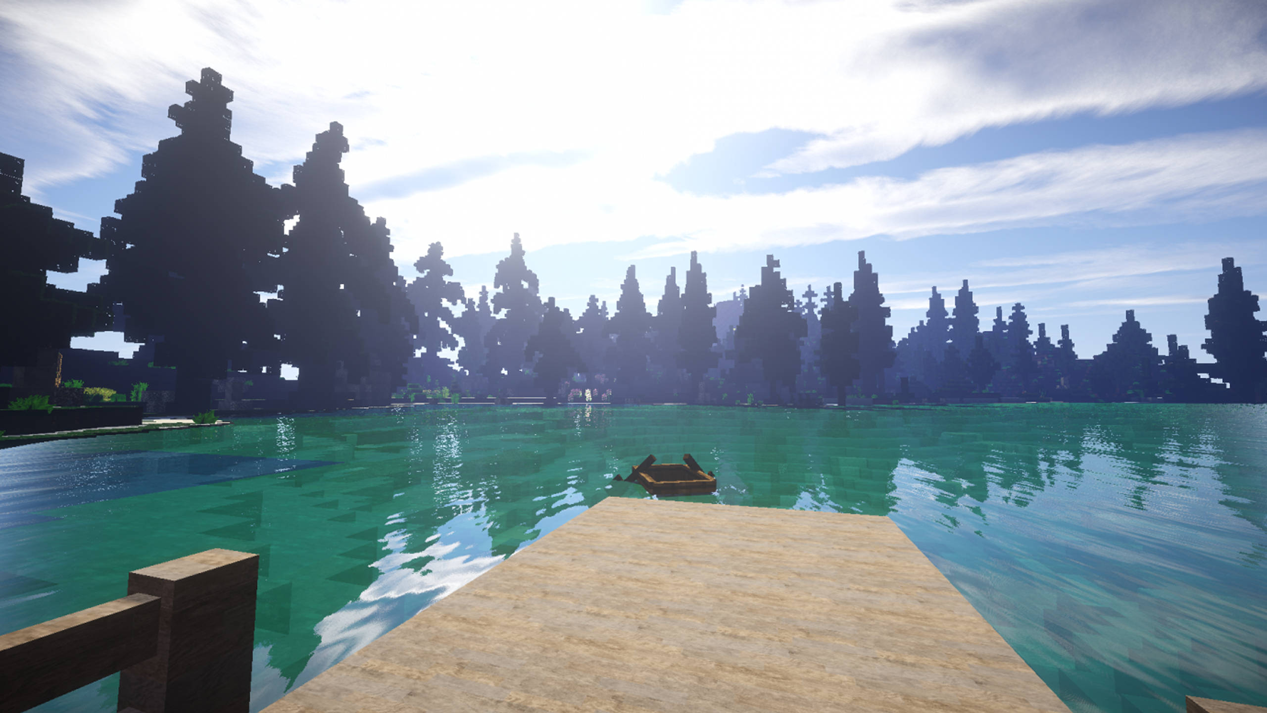 Lone Boat In Giant Lake, 2560x1440, Minecraft, 2K Desktop Wallpaper