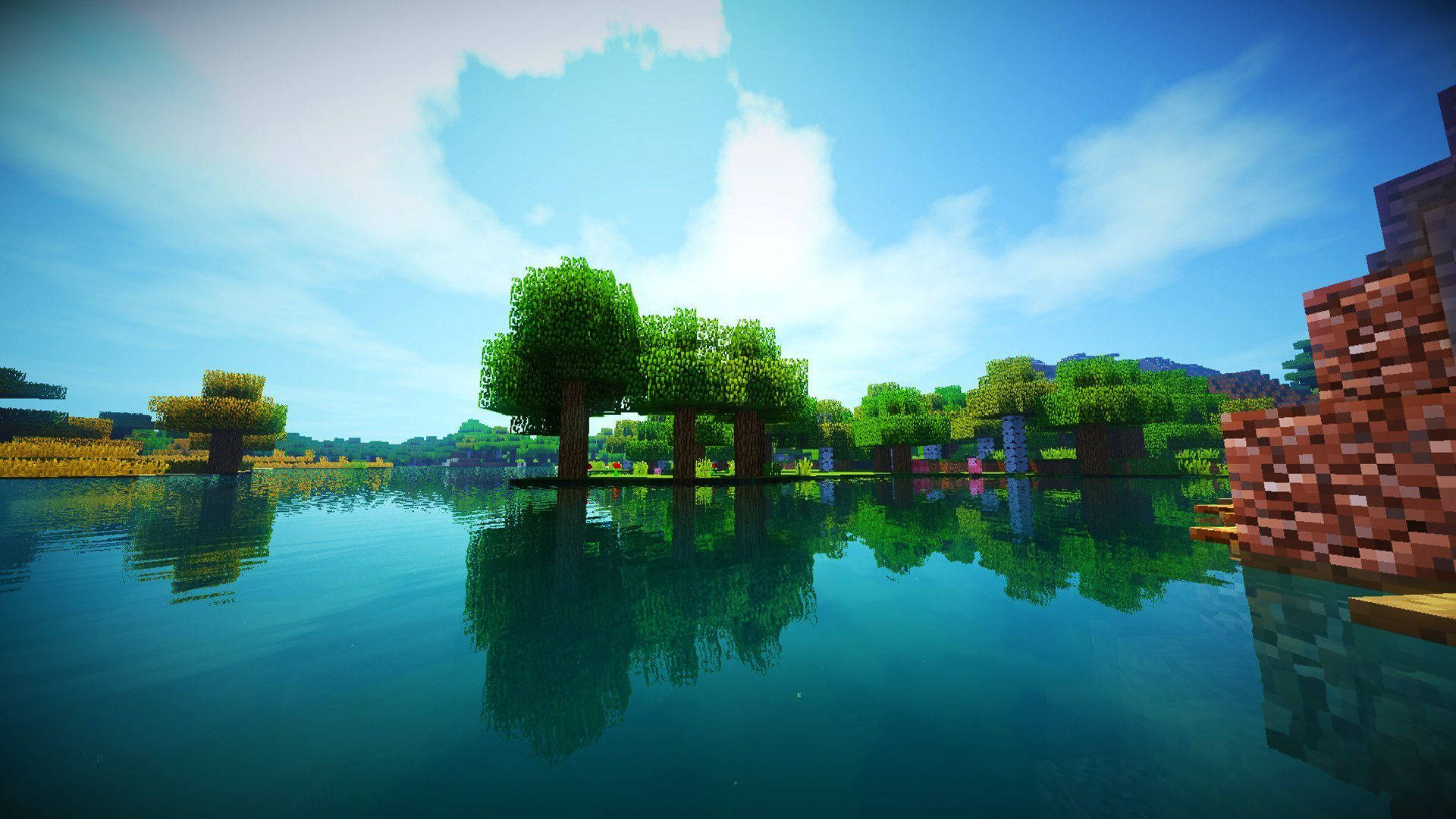 Minecraft HD, lagoon, calm lake, Full HD Desktop Wallpaper