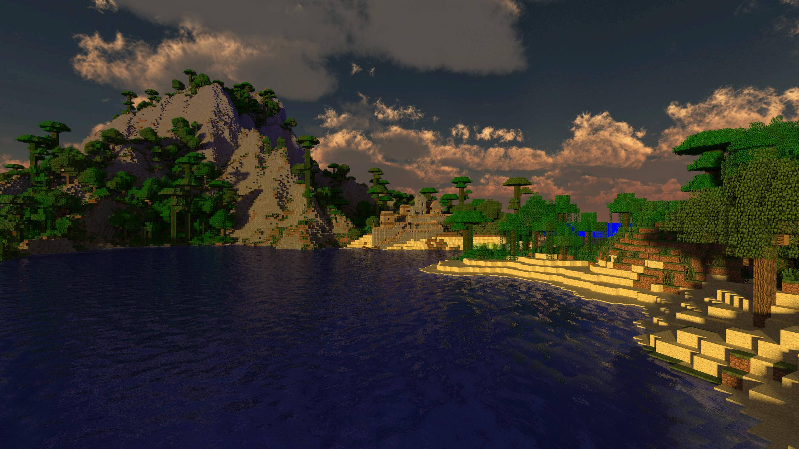 Minecraft, blue ocean, nature, 2K Desktop Wallpaper