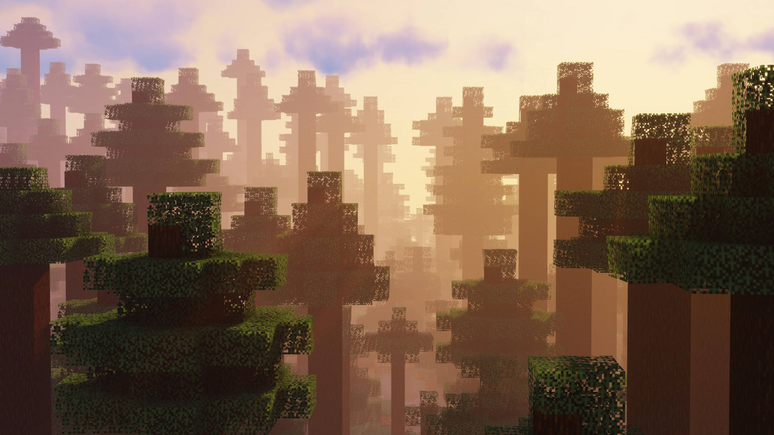 Minecraft, forest of giant trees, blocky trees, 2K Desktop Wallpaper