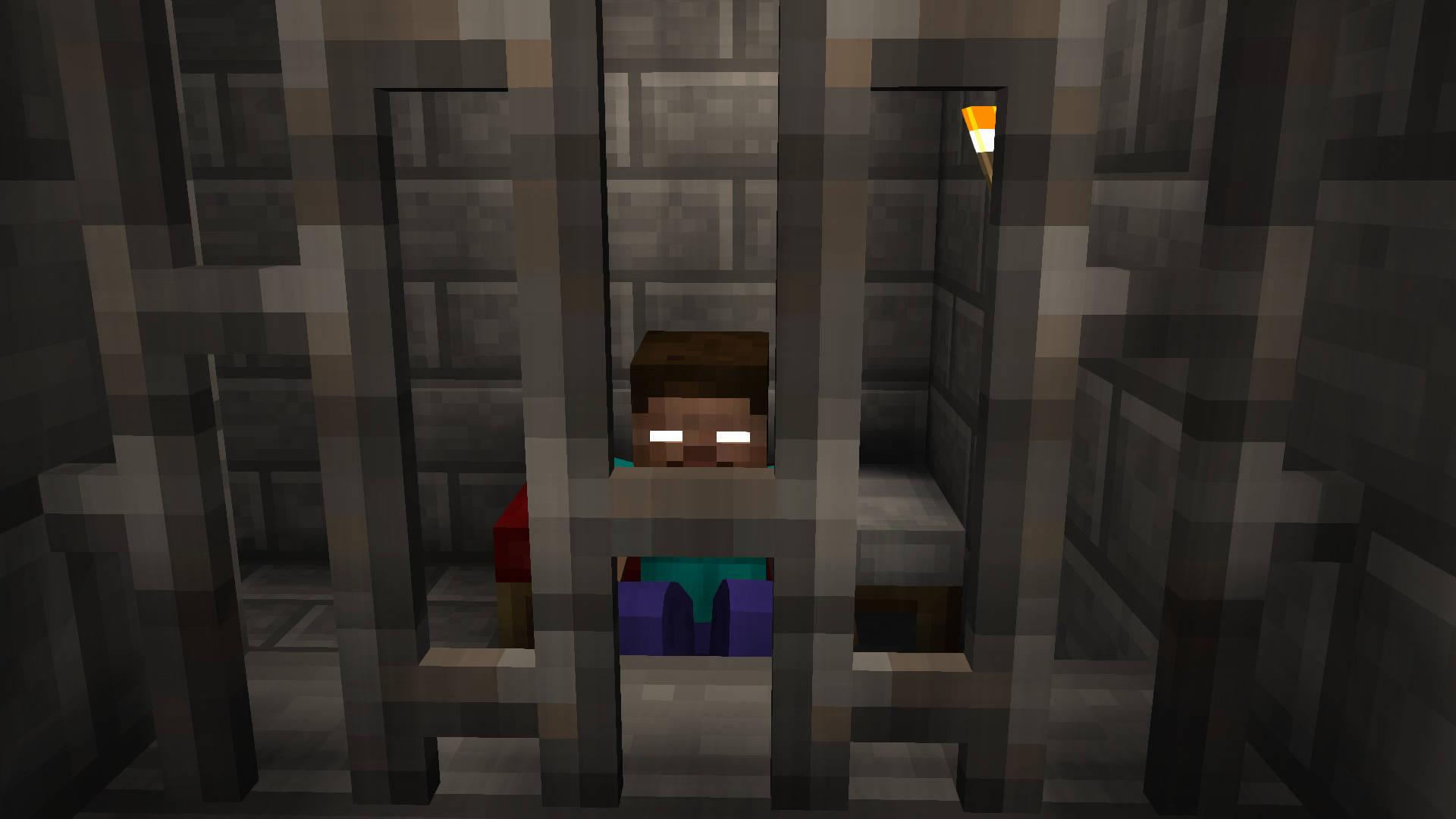 Herobrine, Minecraft, stone jail cell, Full HD Desktop Wallpaper