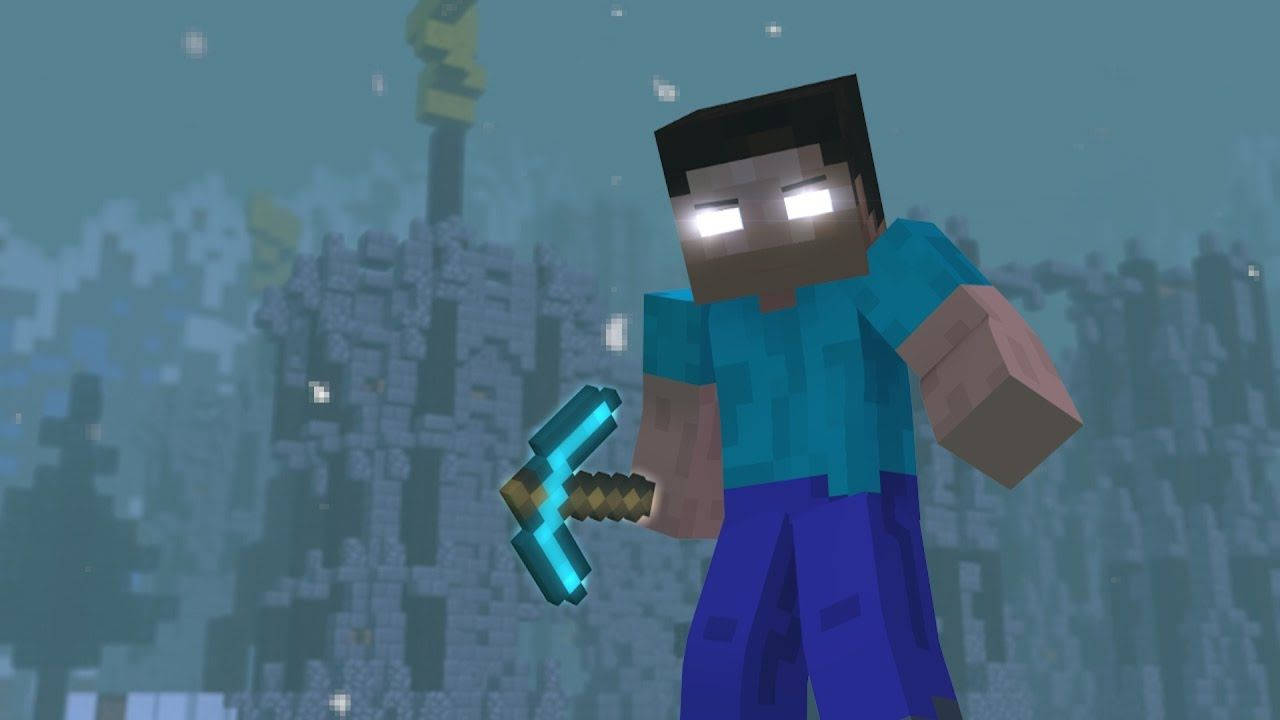Herobrine, diamond sword, glowing eyes, HD Desktop Wallpaper